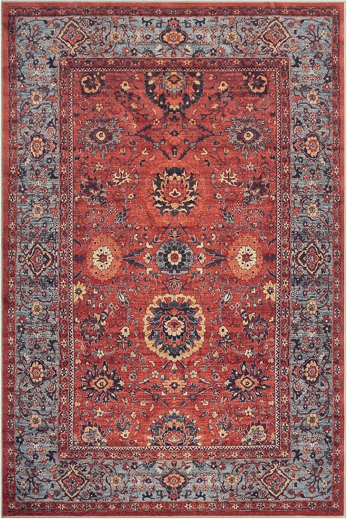 Keen Home Design 8x10 Rug - Machine Washable Area Rug with Non-Slip Backing, Ideal for Living Room, Dining Room, Bedroom - Vintage, Easy Clean, Durable, Low Pile Rug - (8' x 10')