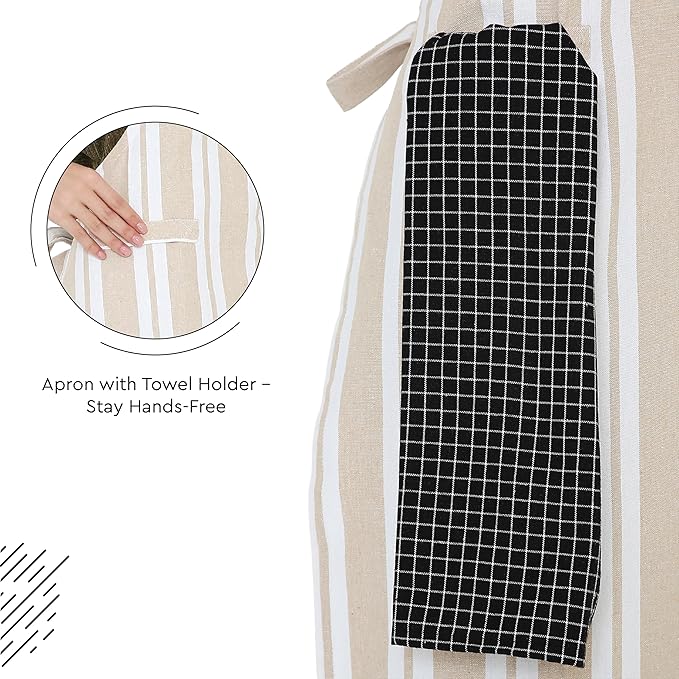 Encasa XO Cotton Kitchen Aprons for Women & Men with Pocket & Towel Loop, Adjustable Neck & Back Strap for Cooking, Baking