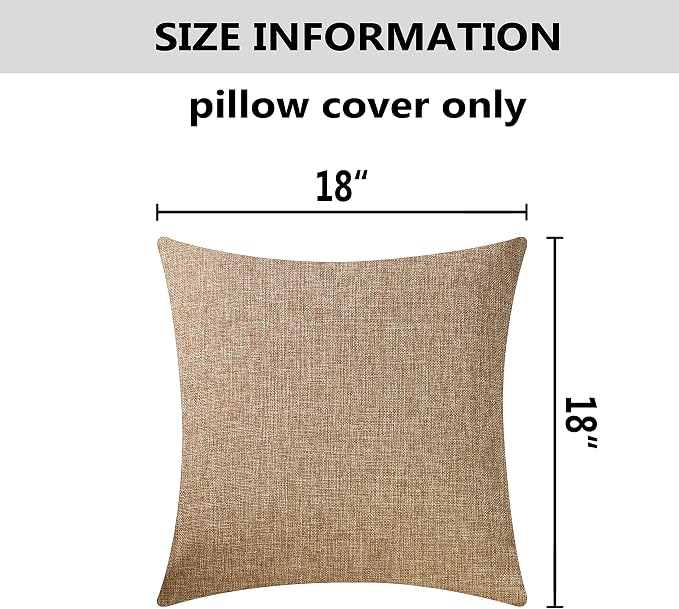 Home Brilliant Linen Throw Pillow Covers 18x18 Burlap Decorative Pillow Covers Farmhouse Throw Pillows for Couch Bench Sofa, Set of 2, 18 x 18 inch, Natural Linen