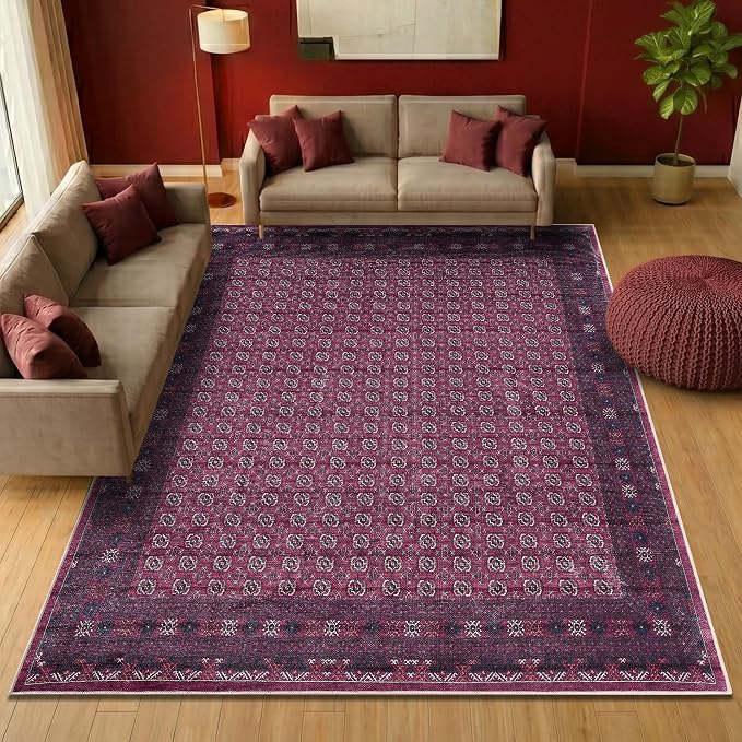 Keen Home Design 6x9 Rug - Machine Washable Area Rug with Non-Slip Backing, Ideal for Living Room, Dining Room, Bedroom - Vintage, Easy Clean, Durable, Low Pile Rug - (6' x 9')