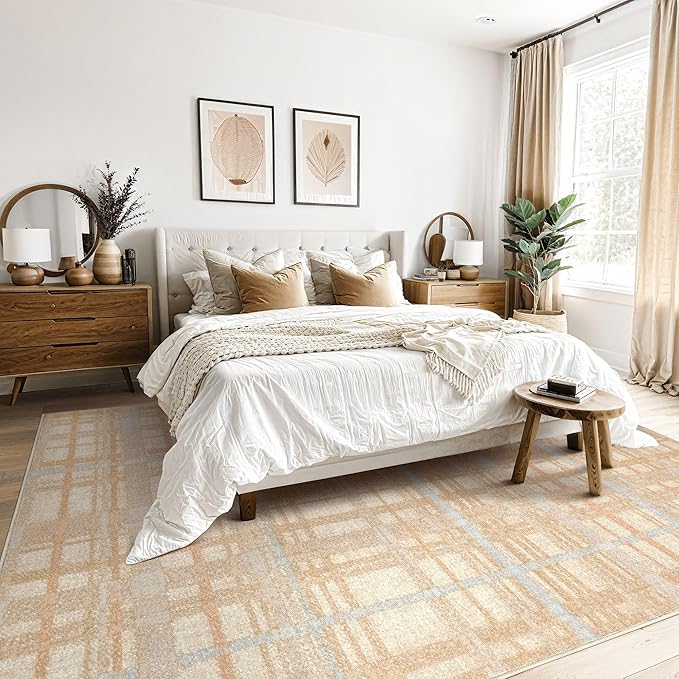 Tortania Area Rug Living Room Rugs - 8x10 Washable Large Soft Neutral Boho Moroccan Bohemian Farmhouse Rug Indoor Floor Carpet for Bedroom Under Dining Table Home Office Decor - NeutralBeige
