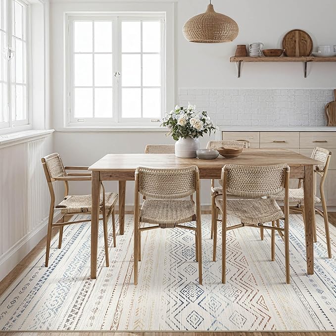 Tortania Area Rug Living Room Rugs- 10x14 Washable Large Soft Neutral Boho Moroccan Bohemian Farmhouse Rug Indoor Floor Carpet for Bedroom Under Dining Table Home Office Decor - Multicolor