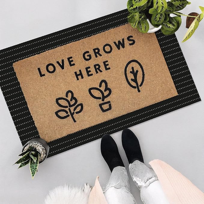 EARTHALL Small Area Rug 2x3 Ft Washable Rugs for Entryway Non Slip Braided Throw Rugs Door Mat Indoor Outdoor Entrance Cotton Woven Carpet for Kitchen Foyer Front Door, Black/Grey