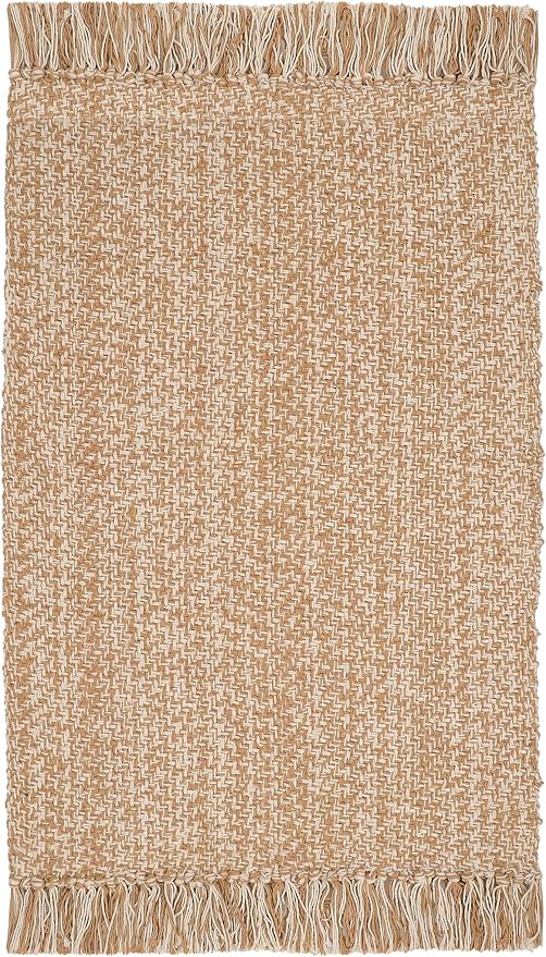 COTTON CRAFT Woven Area Rug - Reversible Boho Farmhouse Rustic Cotton Throw Rug Carpet with Fringe - Machine Washable Accent Mat for Bedroom Living Room Entryway Bathroom Dorm - 22x34 - Tan Natural