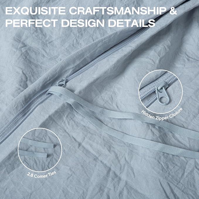 100% Pure French Flax Linen Blend Duvet Cover Set King Size, 3-Piece Breathable Bedding Set with Long Zipper Closure & Corner Ties, Soft, Lightweight & Durable Bedding Ideal for Hot Sleepers