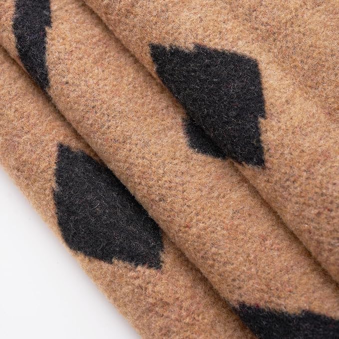 PuTian Merino Wool Blanket - Large Warm Soft Washable Wool Throw for Bed Couch Camping Outdoor Travel Emergency, Camel Check