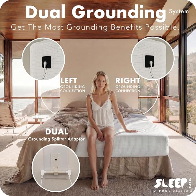 Zebra Grounding Sheets Queen Size - 2X Stronger - GOTS Organic Cotton - 16.5" Deep Pocket - Tester & Safety Resistor - Queen Size Grounding Sheets for Bed - Grounded Sheets - Grounding Bed Sheets