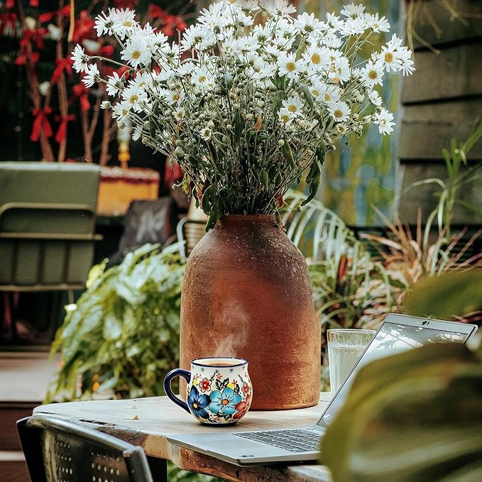 ALMA 12oz Handpainted Flowers Ceramic Coffee Mug | Microwave & Dishwasher Safe, For Daily Drinks, Kitchen, Home Workspace & Garden, Ideal for Parents & Women
