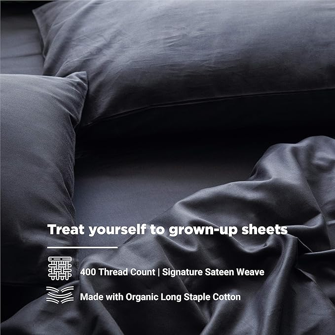 Fabdreams Organic Cotton Sheets Full Size Bed – 400 TC GOTS Certified, Ultra Soft Long Staple Cotton, Eco-Friendly Luxury Bedding Better Than Egyptian Cotton, Breathable Deep 17″ Pockets – Dark Grey