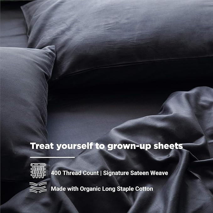 FABDREAMS 100% Organic Cotton Full Sheet Set | 400 Thread Count| Luxury Hotel Collection| GOTS Certified Premium Long Staple Cotton|Elasticised 17" Deep Pockets|Smoother than Egyptian Cotton|Dark Gray