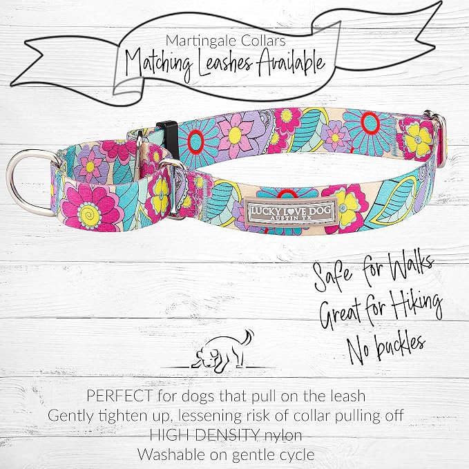 Lucky Love Dog Martingale Collar, Premium No Slip Martingale Collar for Large Dogs, Great for Whippets, Greyhounds, and More (Caroline, Large)