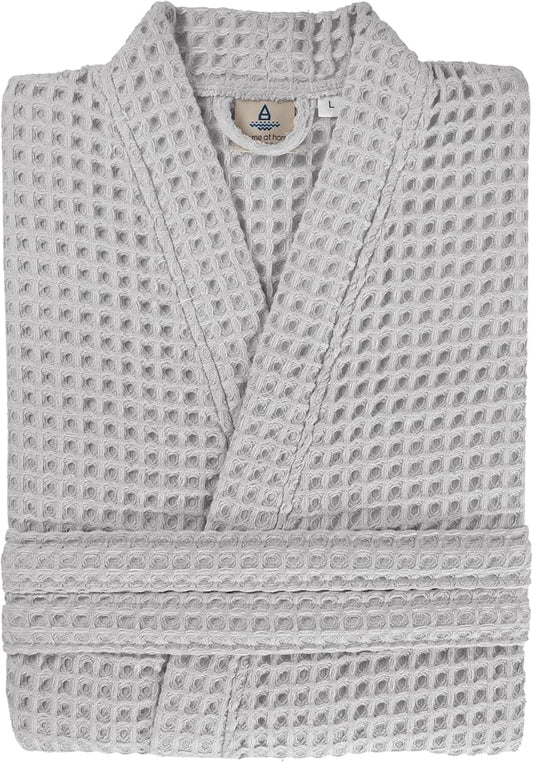 100% Cotton Waffle Kimono Bathrobe for Men & Women, Cozy Leisurewear with Functional Pockets, Comfortable Robe for Relaxation