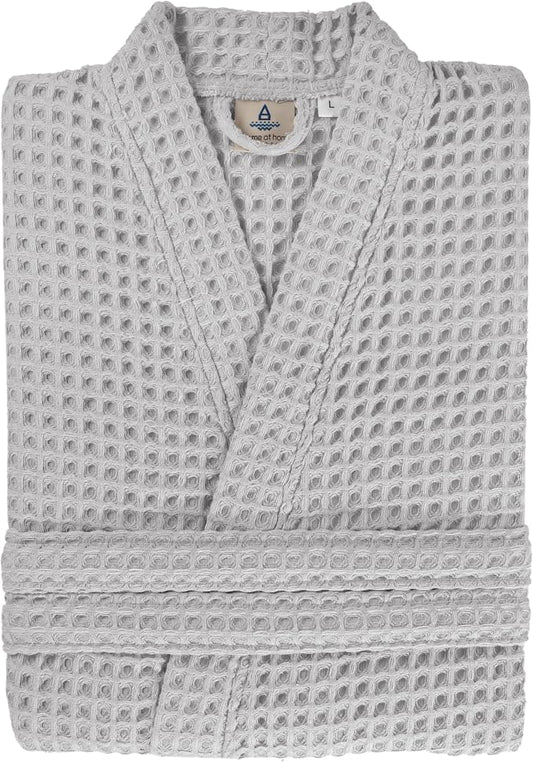 100% Cotton Waffle Kimono Bathrobe for Men & Women, Cozy Leisurewear with Functional Pockets, Comfortable Robe for Relaxation