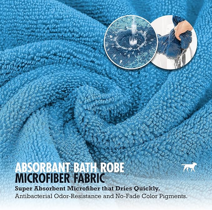 Tuff Pupper Fast Drying Dog Bath Robe | 800 GSM Plush Dog Towel Bathrobe/Dressing Gown | Super Absorbent Pet/Puppy Bathrobe | Adjustable Hood & Belly Strap | Super Soft | Fast Drying (XXXL, Blue)