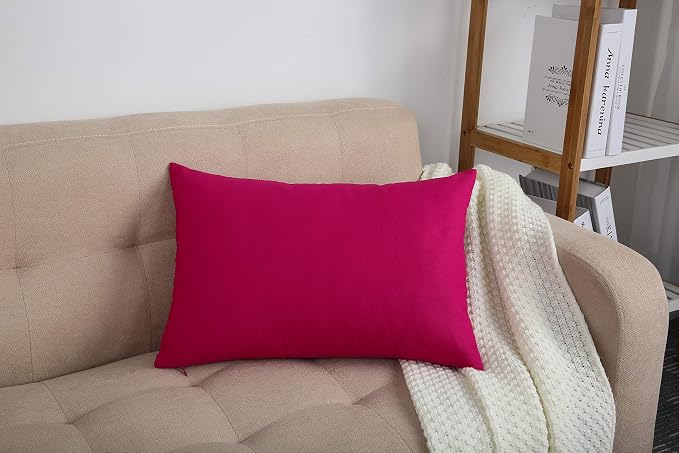 TangDepot Cotton Solid Throw Pillow Covers, 12" x 20" , Brilliant Rose, 1 Count (Pack of 1) | 100% cotton, same-color zip, machine wash & air dry. For living room, bedroom, office, car. 42 colors, 100 sizes. Cover only.