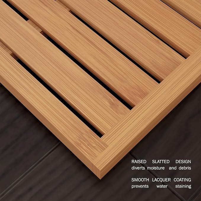 Bamboo Bath Mat-Eco-Friendly Natural Wooden Non-Slip Slatted Design Mat for Indoor and Outdoor Bathtub, Shower, Sauna, Pool, or Hot Tub by Lavish Home