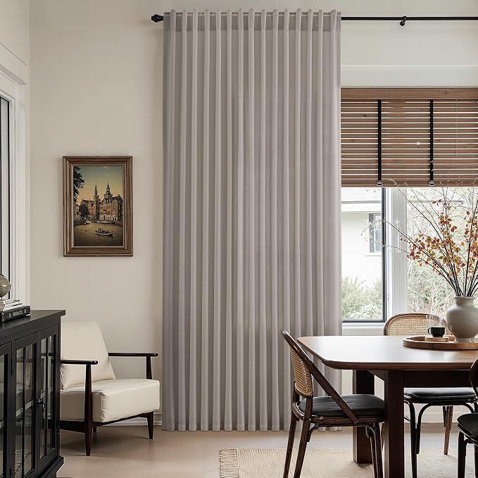 Nanspring Stone Grey Linen Curtains 90 Inches Long for Living Room Simple Modern Light Filtering Semi Sheer Curtain Back Tab and Rod Pocket Neutral Luxury Drapes for Bedroom Office 52x90, 2 Panels
