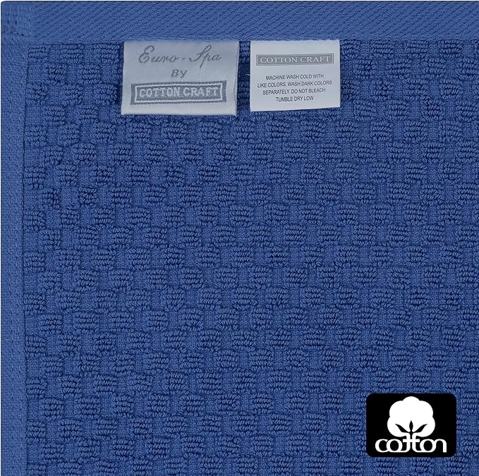 COTTON CRAFT Waffle 6 Piece Towel Set - 100% Cotton - 2 Oversized Luxury Euro Spa Waffle Weave Large Bath Towels, 2 Hand Towels, 2 Washcloths - Absorbent Quick Dry Hotel Bathroom Shower Pool - Blue