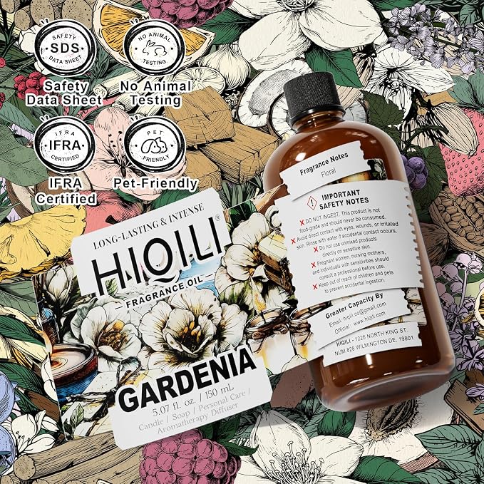 HIQILI Gardenia Fragrance Oil, DIY Women Perfume & Body Spray - 5.07 Fl Oz | Add to Essential Oil Diffuser, DIY Candle & Soap, Long-Lasting Floral Scent, Pet Safe, Graduated Dropper Included