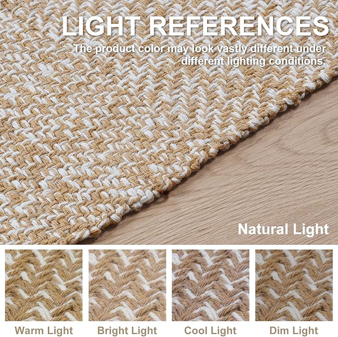 Collive Hallway Runner Rug, 2' x 6' Hand Woven Reversible Washable Entryway Rugs, Tan Cotton Modern Laundry Room Carpet Long Farmhouse Carpets for Bathroom Sink Foyer Bedroom