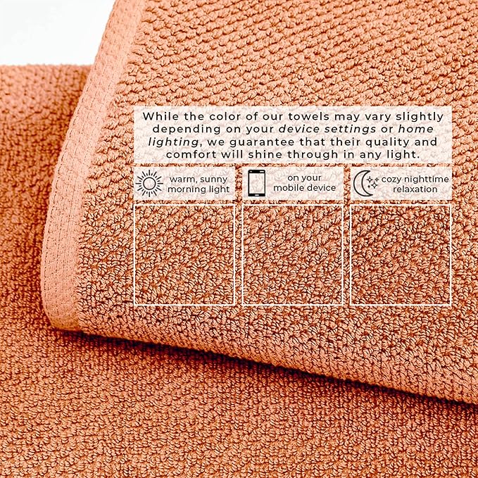 Great Bay Home 100% Cotton 12-Pack 13x13 Wash Cloth - Absorbent, Quick-Drying, Durable Face Towels for Bathroom Decor - Low-Twist, Two-Ply Fibers (Dusty Rose)