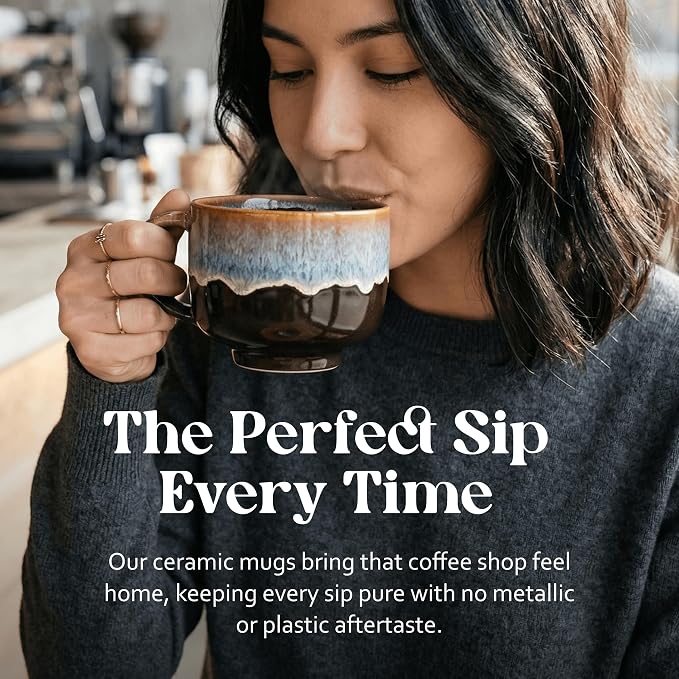 NOVA CERAMICS Large Coffee Mug - Ceramic Coffee Mug - Coffee Cups with Handle - 16 oz Coffee Mugs - Microwave & Dishwasher Safe - Gifts For Women Men Him Her - 16oz - Monsoon