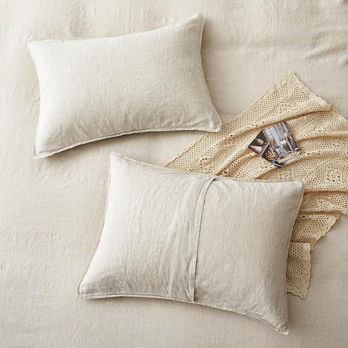 ATLINIA 100% Flax Linen Duvet Cover Set - Stone Washed Pure French Linen Organic Fabric for Farmhouse Comforter Boho Bedding Included 1 Duvet Cover 2 Pillow Shams(Natural, King)