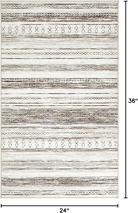 Tortania Area Rug Living Room Rugs - 2x3 Washable Soft Neutral Boho Moroccan Farmhouse Mat Indoor Floor Carpet for Bedroom Under Dining Table Home Office Decor - Cream Brown