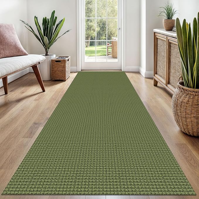 EARTHALL Woven Runner Rug 3x8 Ft Washable Runners for Hallways Wide Non Slip Rubber Backed Kitchen Runner Braided Indoor Floor Carpet for Entryway, Hallway, Kitchen, Bedroom, Green