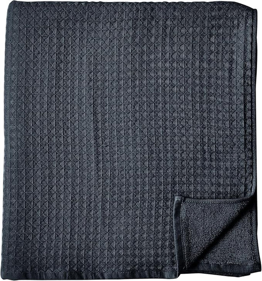 UCHINO Waffle Twist Cotton Weave Bath Towel for Bathroom Lightweight Absorbent Quick Dry Honeycomb Texture Solid Terry Loop Reverse 30" x 60", 1 Bath Towel, Ebony