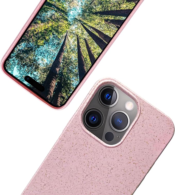 eplanita Eco Mobile Phone Case Compatible with iPhone 15 Pro, Plant Fiber, Drop Protection Cover, Durable and Sustainable (for iPhone 15 Pro, Pink)