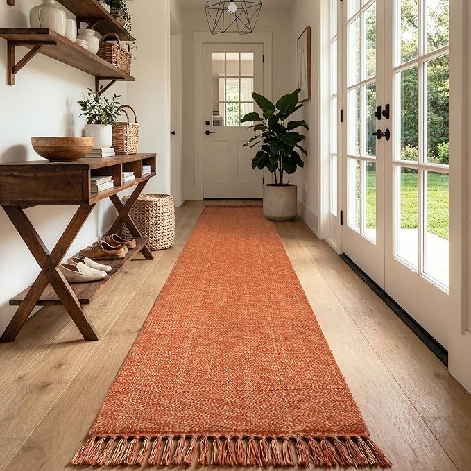Collive Long Hallway Runner Rug 2.6' x 10', Washable Runner Indoor Entryway Rug, Terracotta Braided Woven Kitchen Runner Rugs Low-Profile Front Door Floor Carpet for Laundry Room Bedroom