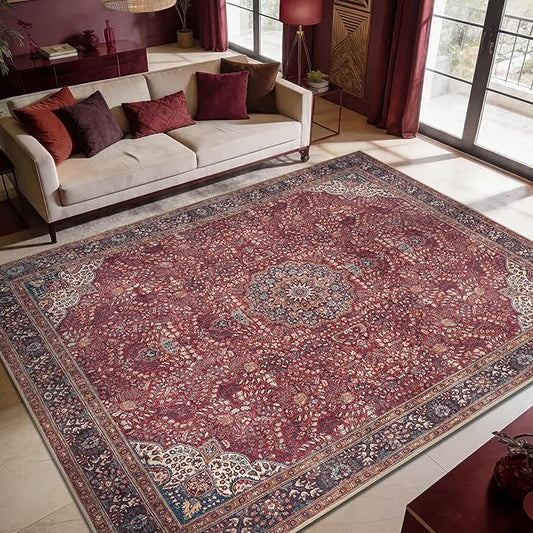 Keen Home Design 8x10 Rug - Machine Washable Area Rug with Non-Slip Backing, Ideal for Living Room, Dining Room, Bedroom - Vintage, Easy Clean, Durable, Low Pile Rug - (8' x 10')