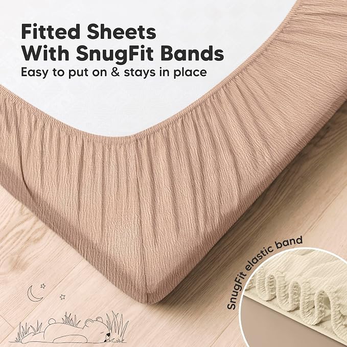 KeaBabies 2-Pack Muslin Crib Sheets for Boys, Girls - 100% Organic Cotton Fitted Baby Crib Mattress Sheet, Soft Breathable Standard Toddler Bed Cover Bedding Set, Neutral, Durable 52x28 (Almond)