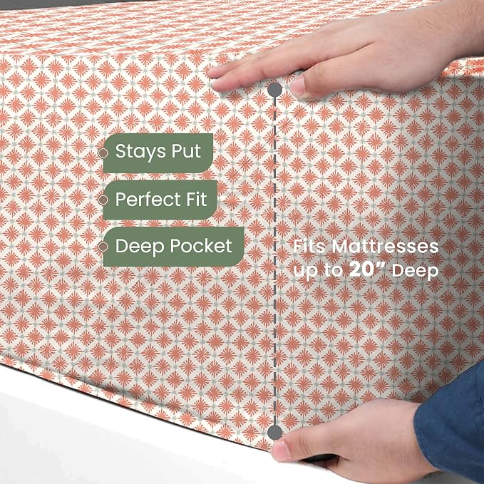 EcoPure Queen Size Sheet Set, Orange | 100% Organic Cotton, Comfort Washed, Cooling, Deep Pocket, GOTS Certified