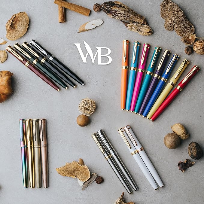 Wordsworth & Black Fountain Pen Set, 18K Gilded Medium Nib, Includes 24 Pack Ink Cartridges, Ink Refill Converter & Gift Box, Gold Finish, Calligraphy, [Imperial Blue], Perfect for Men & Women