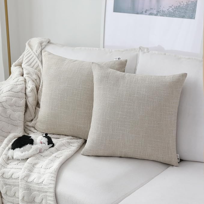 Kevin Textile Decoration Supersoft Linen Cushion Covers Square Throw Pillows Cover for Couch, 50x50 cm, Set of 2, Light Beige