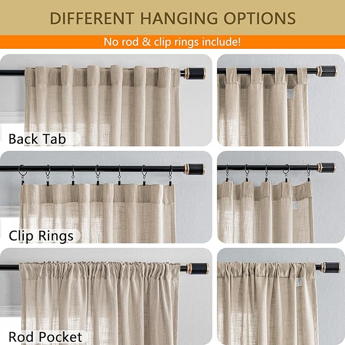 MYSKY HOME Oatmeal Curtains for Living Room 1 Panel, Semi Sheer Curtains & Drapes Light Filtering Farmhouse Country Boho Style Back Tab Draperies for Sliding Glass Door (Customsize, Light Oatmeal)