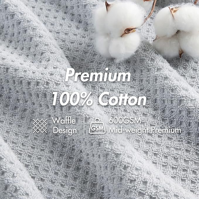 Madison Park Spa Waffle 100% Cotton Luxurious Towel Set, Premium Texture Waffle Weave, Highly Absorbent, Quick Dry, Hotel & Spa Quality Wash Clothes for Bathroom, Assorted Sizes, Blue 6 Piece