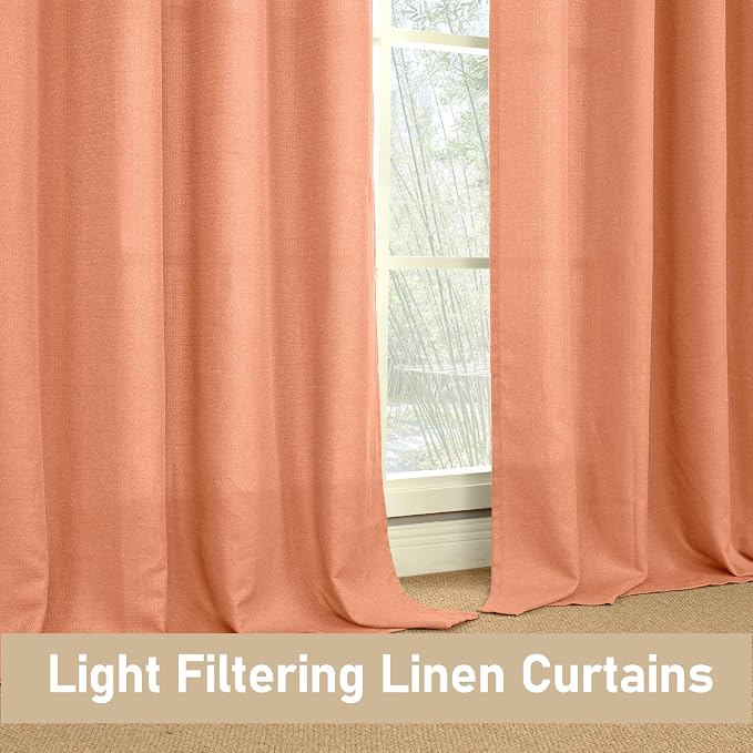 LAMIT Terracotta Linen Curtains for Living Room/Bedroom 78 Inches Long, Light Filtering Grommet Faux Linen Textured Window Drapes Fall Room Decor, 2 Panels, 52 x 78 Inch