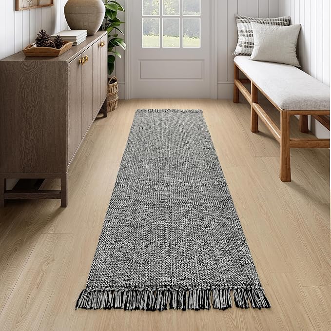 Collive Long Hallway Runner - 2.6' x 7', Washable Indoor Entryway Rug, Black/Cream Braided Woven Kitchen Rugs for Laundry Room, Bedroom Doorway