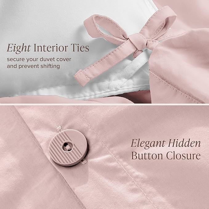 Bare Home 100% Organic Cotton King Duvet Cover Set - Crisp Percale Weave - Lightweight & Breathable - Cooling Duvet Cover Set (King, Dusty Pink)