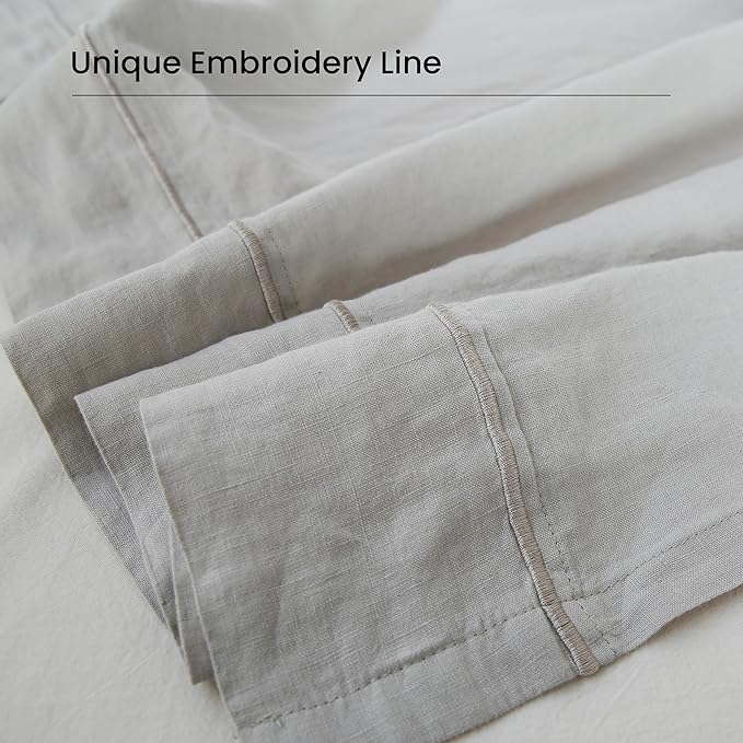 100% French Linen Pillowcases with Embroidery - Pack of 2 - Washed Solid Color Natural Flax Soft Breathable - Grey, 20'' x 40''