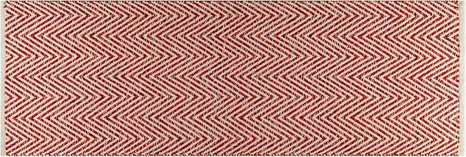 Cotton Chevron Hand Woven Area Runner Rug 2x6 Feet - Red, Farmhouse Decorative Floor Runners Ideal for Hallways, Kitchen, Bedroom | Nursery Durable Geometric Reversible Living Space Patio Mats