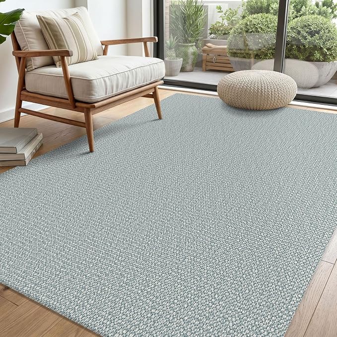EARTHALL Washable Area Rug 4x6 Ft Non Slip Rugs for Entryway Braided Rubber Backed Bedroom Carpet Cotton Entry Rug Woven Floor Carpets for Bedroom Dining Room Living Room, Turquoise/Gray