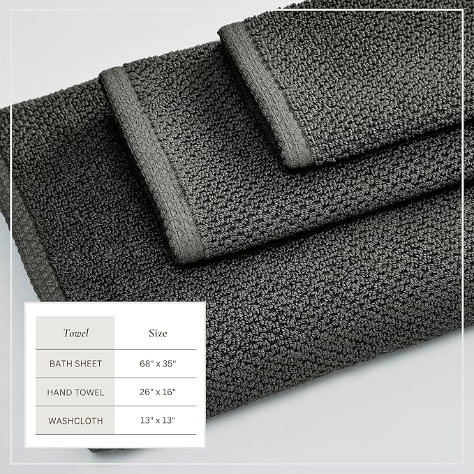 Great Bay Home 100% Cotton 6 Piece Bath Sheet Set - Absorbent, Quick-Drying, Durable Bath Towels for Bathroom Decor - Low-Twist, Two-Ply Fibers (Midnight)