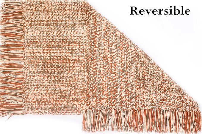COTTON CRAFT Woven Area Rug - Reversible Boho Farmhouse Rustic Cotton Throw Rug Carpet with Fringe - Machine Washable Mat for Bedroom Living Room Entryway Bathroom Dorm - 22x34 - Terracotta Natural