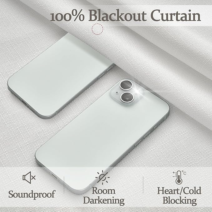 Blackout Pinch Pleated Pure White 92 Inch Long Curtains for Dining Room 2 Panels Set, Memory Trained Two Layer Natural Linen Textured Windows Curtain Thermal Sound Dampening Drapes with Hooks & Rings