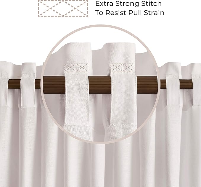 D'Moksha Homes White Hemp Curtain 108 Inches Long - 52 x 108 Inch 1 Panel Light Filtering Rod Pocket Curtain with Back Tab Hang - 100% Pure Hemp Linen Window Treatment for Living Room, Bedroom