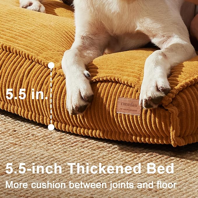 FUKUMARU 5.5-Inch Thick Dog Bed Mat, Washable Cat Bed with Waterproof Lining, Orthopedic Dog Beds for Senior Dogs, Cozy Flat Dog Kennel Bed for Crate, Non-Slip Pet Pillow Bed, Orange